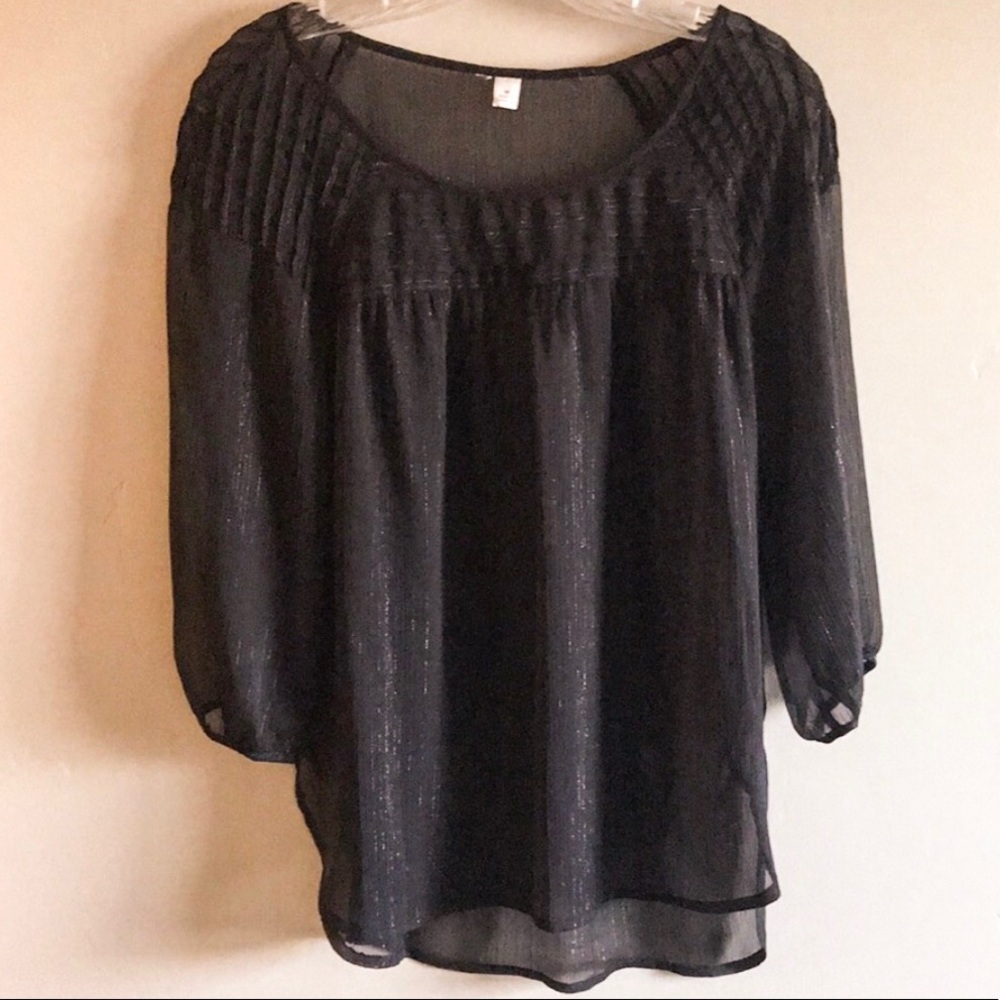 NEVER WORN Sheer Sparkle Black Top